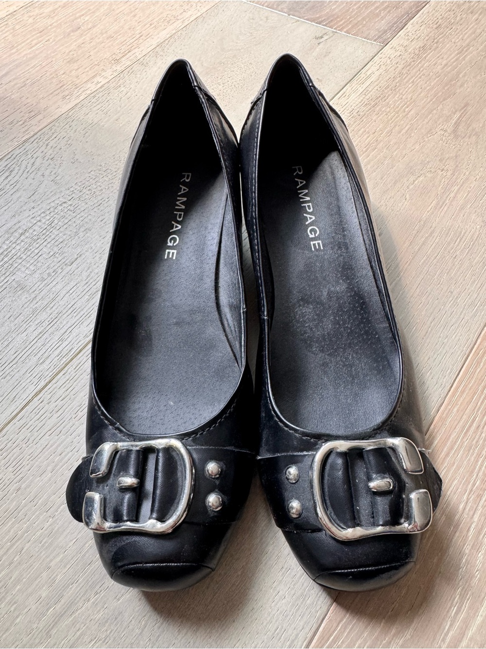 Rampage Black Wedges with Silver Buckles